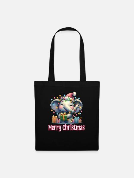 Kleiner Elefant Weihnachtsmütze Merry Christmas - Stoffbeutel - Schwarz