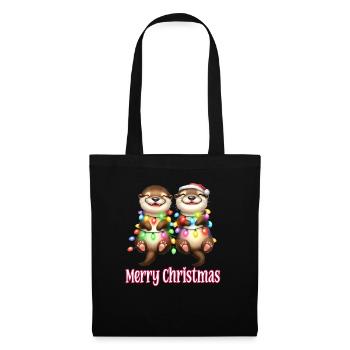 Süße kleine Otter Weihnachtsmütze Merry Christmas - Stoffbeutel - Schwarz - Vorne