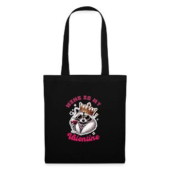 Wine is My Valentine: Raccoon with Wine Glass - Tote Bag - black - Front