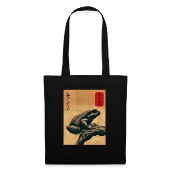 Bloc de bois japonais art grenouille amant kanji - Sac en tissu - noir - Devant
