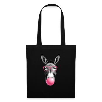 Âne avec Bubble Gum, Art numérique de l’âne - Sac en tissu - noir - Devant
