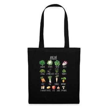 Januar Saisonales Gemüse und Obst Collage - Stoffbeutel - Schwarz - Vorne