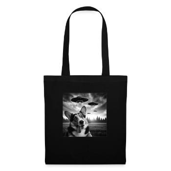 Pembroke Welsh Corgi Funny Selfie avec des OVNI Bizarre - Sac en tissu - noir - Devant