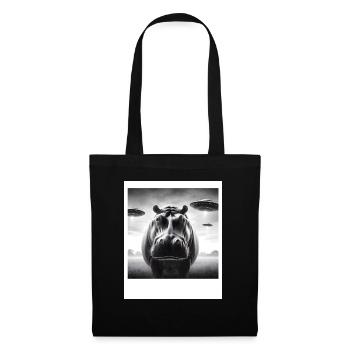 Hippo Sci-fi Funny Graphic Selfie with UFOs Weird - Tote Bag - black - Front