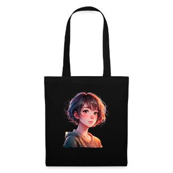 Anime Manga Mädchen - Stoffbeutel - Schwarz - Vorne