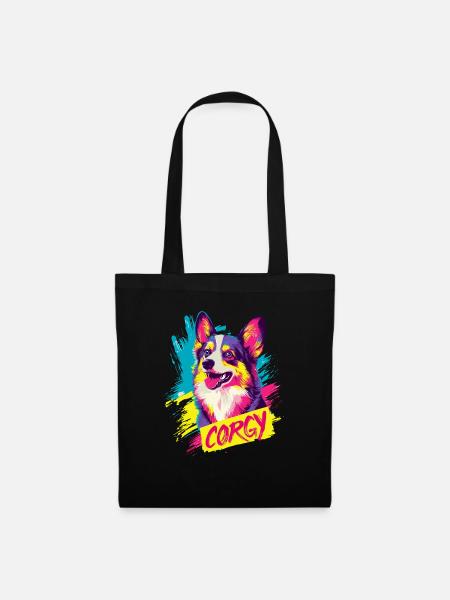 Corgy Dog Art Neon Colored Style - Stoffbeutel - Schwarz
