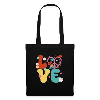 Signe de paix Amour Groovy Hippie des années 70 - Sac en tissu - noir - Devant