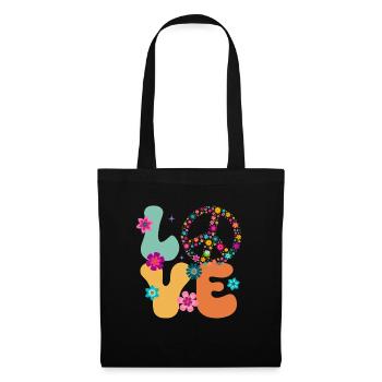 Signe de paix Amour Groovy Hippie des années 70 - Sac en tissu - noir - Devant