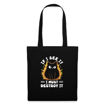 Chat Gras Gros Chat Humour Mème - Sac en tissu - noir - Devant