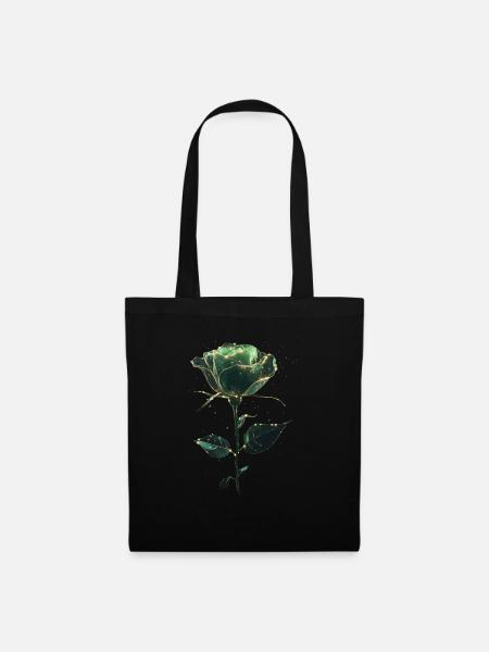 Grüne Rose - Stoffbeutel - Schwarz