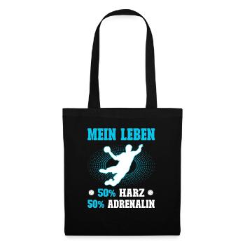 Mein Leben 50 Harz 50 Adrenalin Männer Handball - Stoffbeutel - Schwarz - Vorne