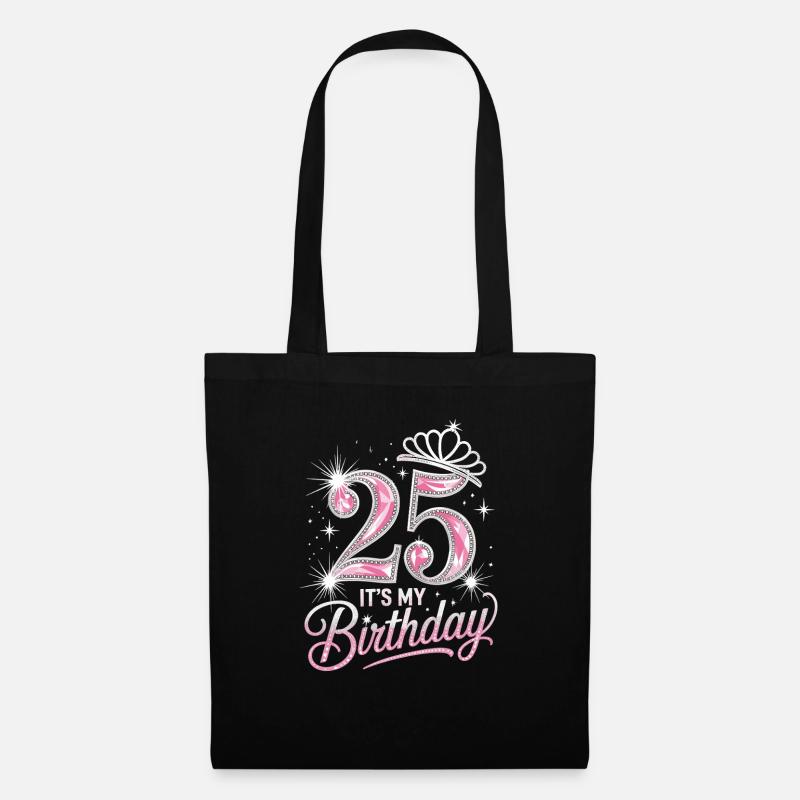 25. Geburtstag Krone Glitzer - Stoffbeutel - Schwarz