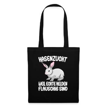 Hasenzucht - weil echte Helden flauschig sind - Stoffbeutel - Schwarz - Vorne