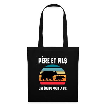 père et fils ours papa vintage duo fête des pères - Sac en tissu - noir - Devant