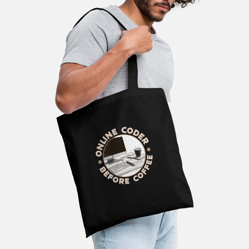 Online Coder Before Coffee Developer Coffee Lover Stoffbeutel