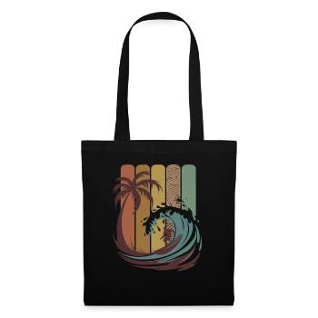 Vintage Surf Vague Palmiers Plage Rétro - Sac en tissu - noir - Devant