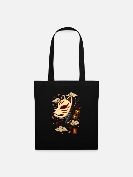 Japanische Kitsune Maske - Stoffbeutel - Schwarz
