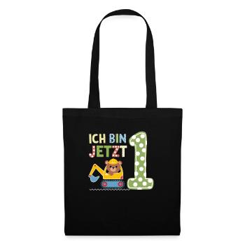 Ich bin jetzt 1 Bagger Bär 1. Geburtstag - Stoffbeutel - Schwarz - Vorne