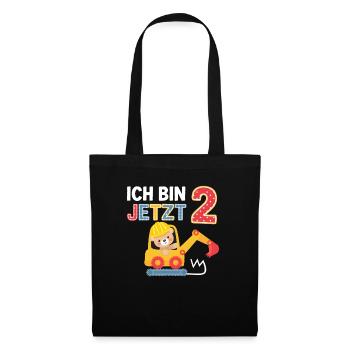 Ich bin jetzt 2 Bagger Bär 2. Geburtstag - Stoffbeutel - Schwarz - Vorne