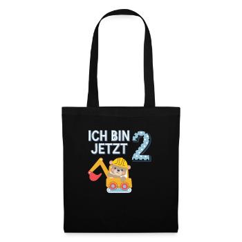 Ich bin jetzt 2 Bagger Bär 2. Geburtstag - Stoffbeutel - Schwarz - Vorne