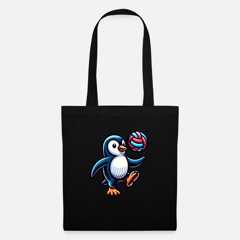 Pinguin Mit Volleyball Spaß - Stoffbeutel - Schwarz