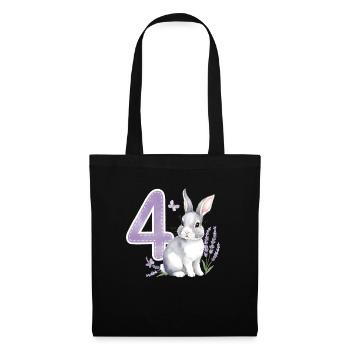 4. Geburtstag 4 Jahre Hase Häschen Lavendel Lila - Stoffbeutel - Schwarz - Vorne