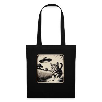 Cat and UFO Adventure Drawing - Tote Bag - black - Front