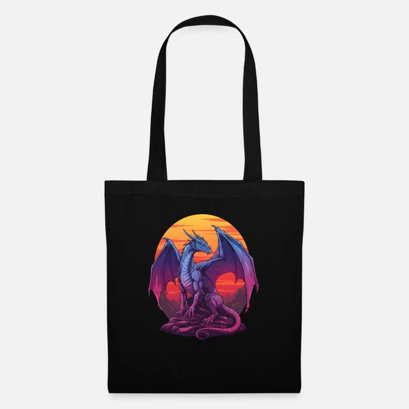 Blauer Drache Sonnenuntergang - Stoffbeutel - Schwarz