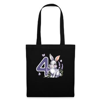 4. Geburtstag 4 Jahre Hase Häschen Lavendel Lila - Stoffbeutel - Schwarz - Vorne