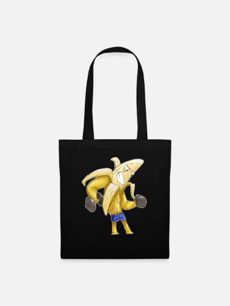Lustige Banane mit Muskeln – Fitness trifft Humor! - Stoffbeutel - Schwarz