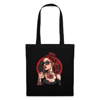Rote Haare Rockabilly Pin Up Girl 50s - Stoffbeutel - Schwarz - Vorne