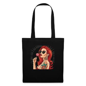 Rote Haare Rockabilly Pin Up Girl 50s - Stoffbeutel - Schwarz - Vorne