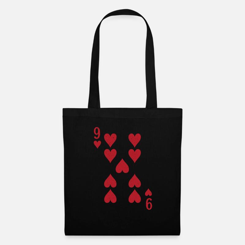 Karten Herz Neun Skat Poker Doppelkopf - Stoffbeutel - Schwarz