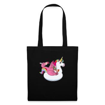 Flamingo auf Einhorn Luftmatraze kawaii Sommer - Stoffbeutel - Schwarz - Vorne