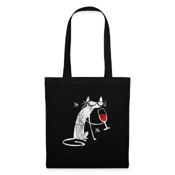 Drôle chat rouge vin vin vin chemise fous chats - Sac en tissu - noir - Devant
