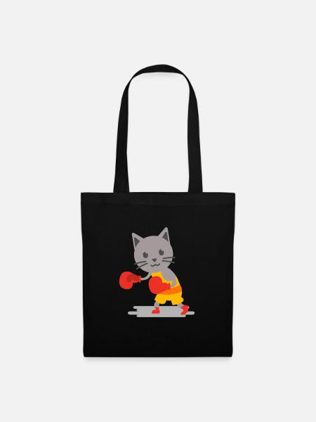 Boxende Katze - Stoffbeutel - Schwarz
