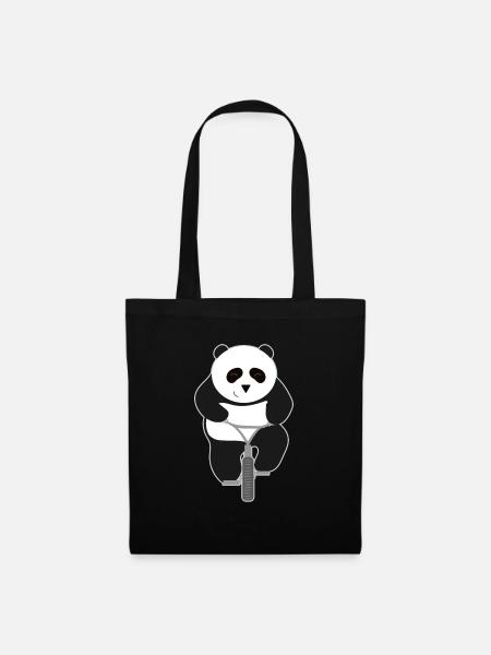 Panda fährt Fahrrad Geschenk - Stoffbeutel - Schwarz