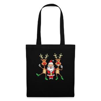 Weihnachtsmann Santa Rentier Tanzen Geschenk - Stoffbeutel - Schwarz - Vorne
