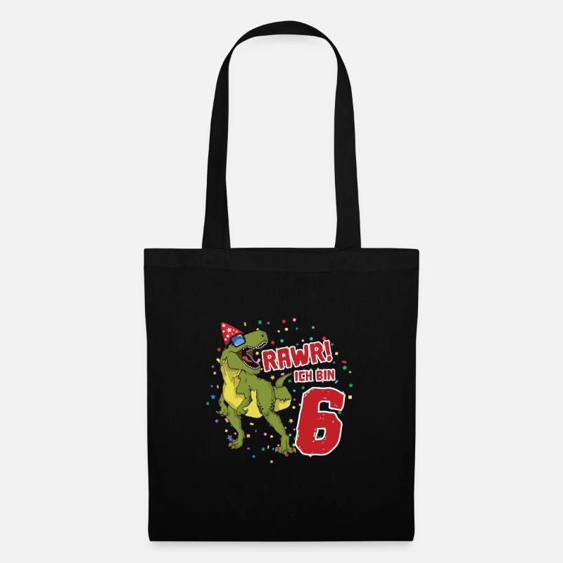 6. Geburtstag Dinosaurier Geburtstags Geschenk - Stoffbeutel - Schwarz