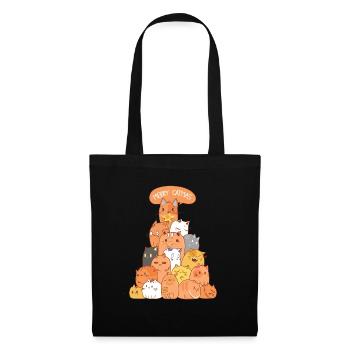 Chat cadeau de noel sapin de chatier - Sac en tissu - noir - Devant