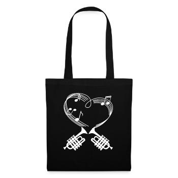 Trompette - Trompettes - Trompettiste - Partition - Cœur - Sac en tissu - noir - Devant