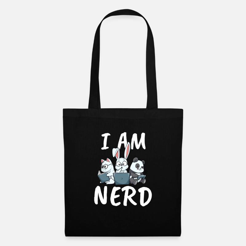 Nerd Read Video Game Internet Rabbit Cat Panda - Tote Bag - black