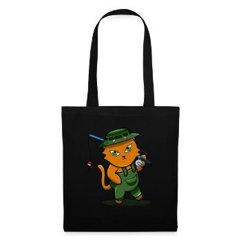 Angler Sportfischer Fischer Katze Geschenk - Stoffbeutel - Schwarz - Vorne