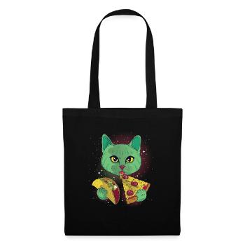 Chat cosmique chats avec pizza - Sac en tissu - noir - Devant