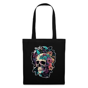 Human Skull & Flowers 5 - Tote Bag - black - Front
