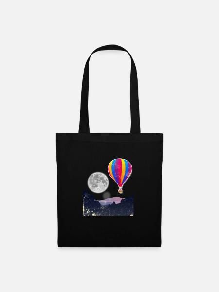 Heißluft-Ballon-Mond-Himmel-Sauerstoff-Ereignis-Party-Geschenk - Stoffbeutel - Schwarz