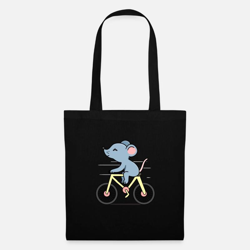Maus auf einem Fahrrad - Stoffbeutel - Schwarz