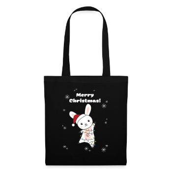 Hase fröhliche Weihnachten Winter Tiere Hasen - Stoffbeutel - Schwarz - Vorne