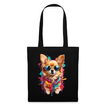 Chihuahua mignon : cool avec des lunettes de soleil - Sac en tissu - noir - Devant