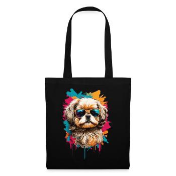 Shih Tzu cool avec des lunettes de soleil : animal mignon - Sac en tissu - noir - Devant